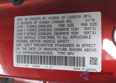 2018 Honda Cr-V Ex-L/Ex-L Navi z USA, uszkodzony, nr VIN 2HKRW2H80JH623635